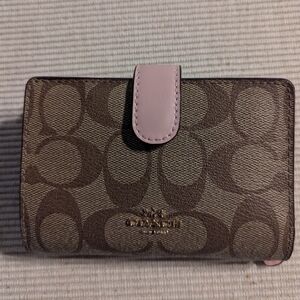 Coach Signature PVC Medium Corner zip Wallet, Khaki Pink Petal